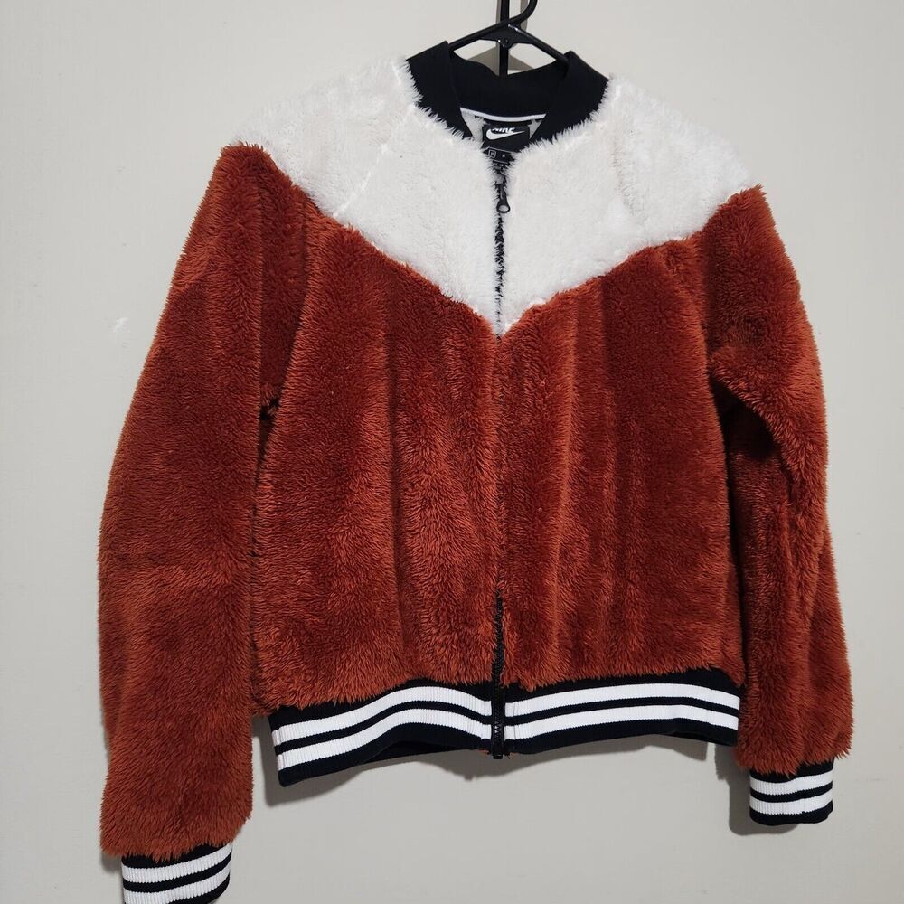 Nike Sportswear Women Fleece Bomber Jacket Size Medium super Soft Warm B5 - Picture 2 of 15